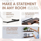 Homeforia 24inch Walnut Floating Shelves for Wall, High End Solid Real Wood 24in Floating Shelf for Bathroom, Dark Brown 24 inch Long Floating Shelves, Heavy Duty Bracket, 24 X 6.5 X 1.75 in, Set of 3
