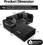 LoveSeat Cloud Couch Modular Sectional Sofa for Living Room,Modern Sofa with Deep Seat，2 Seater Boneless Couch with Ottoman,Comfy Upholstered Couches for Apartment, Studio, Office,Bedroom，Black