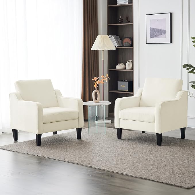VINGLI Mid Century Modern Accent Chairs Set of 2, Comfy Armchair Chenille Sofa Upholstered Side Reading Chair for Living Room, Bedroom, Play Room, Apartment, Office