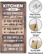 Hanging Kitchen Rules Wood Decor Sign, Rustic Kitchen Wooden Signs, Printed Wood Wall Art Sign, Kitchen Door Rules Rustic Sign, Hanging Wood Sign Kitchen Decor, Funny Farmhouse Kitchen Wall Décor