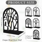 Faccito 5 Pairs Book Ends, Black Metal Bookends for Shelves Decorative, Non Skid Tree Stopper and Flower Shelf Holder for Heavy Books, Home Office School Supplies (Classic)