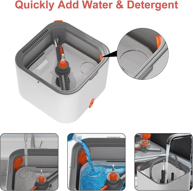 Mop and Bucket Set, Spin Mop with Self Seperates Dirty Water System, Square Mops for Floor Cleaning, 360 Rotating Foldable Standing Mop Head, Versatile Mops for Walls (Mop Bucket with 6 Pads)
