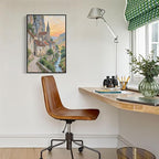 Small town scenery poster on the bank of the mountain stream is suitable for living room bedroom and office natural oil painting poster