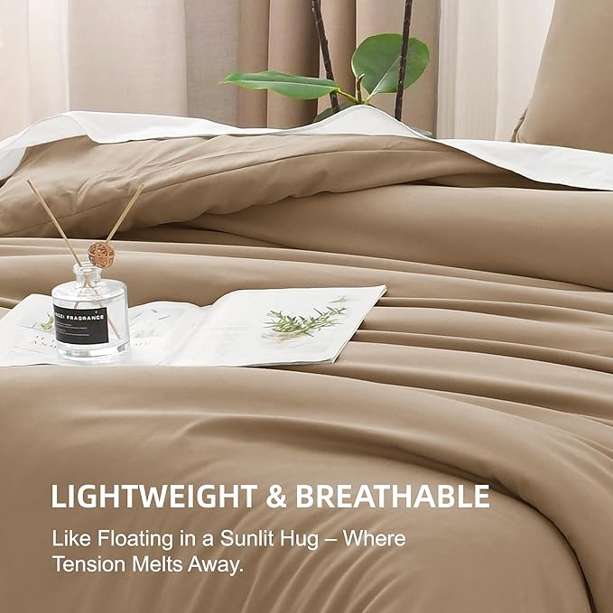 Litanika Taupe Comforter Set King Size, 3 Pieces Solid Bedding Comforter Set, All Season Fluffy Bed Set (104x90In Comforter & 2 Pillowcases)