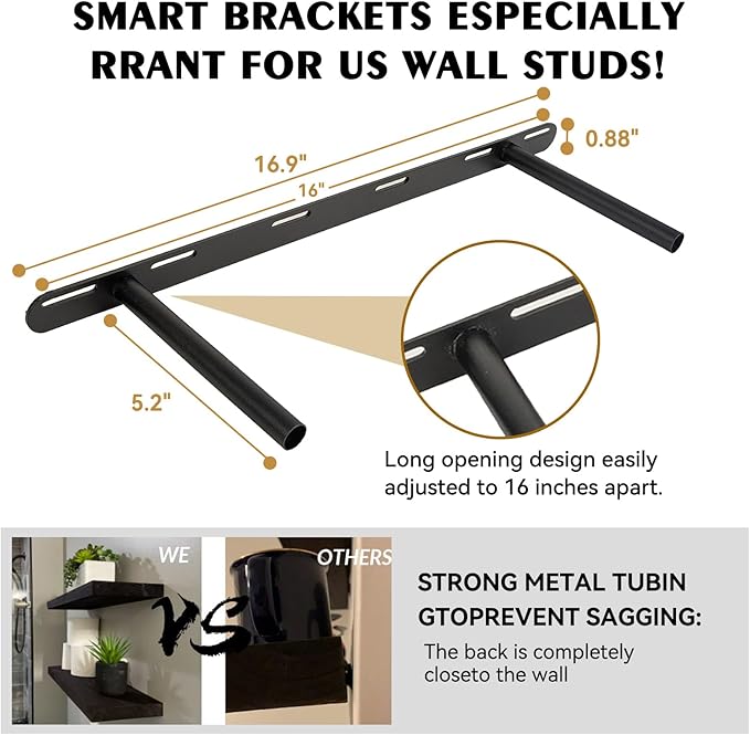 BGMG Wood Floating Shelves 24 inch, Wide Rustic Wooden Wall Shelves for Bathroom Living Room Bedroom Kitchen Farmhouse Set of 2-24x 6.7 x1.25 inch- Black