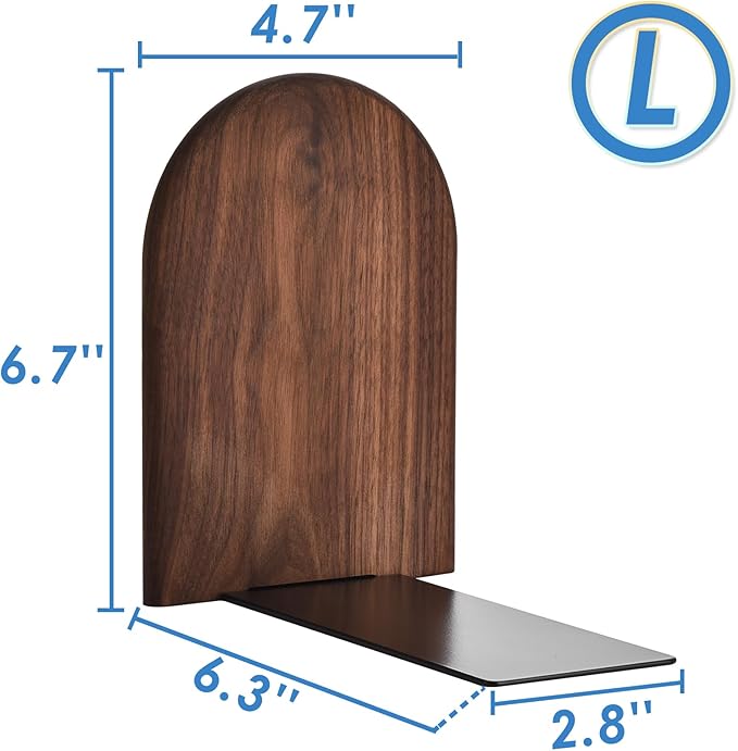 Book Ends, Large Sturdy Wooden Bookends for Shelves - Heavy Duty Non-Slip Book Organizers, Decorative Bookend Holders for Home Office, Library, Black Walnut Universal Economy Bookend, 1 Pair