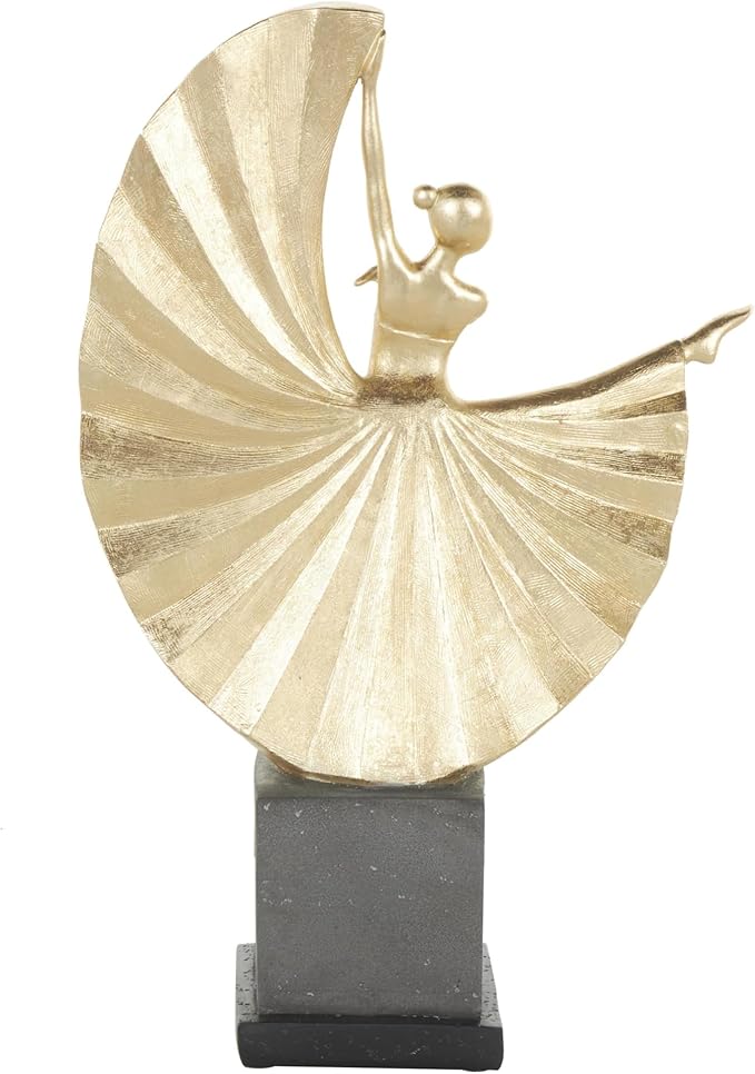 Deco 79 Polystone Dancer Decorative Sculpture Ballet Home Decor Statue with Elevated Black Base, Accent Figurine 11" x 4" x 17", Gold