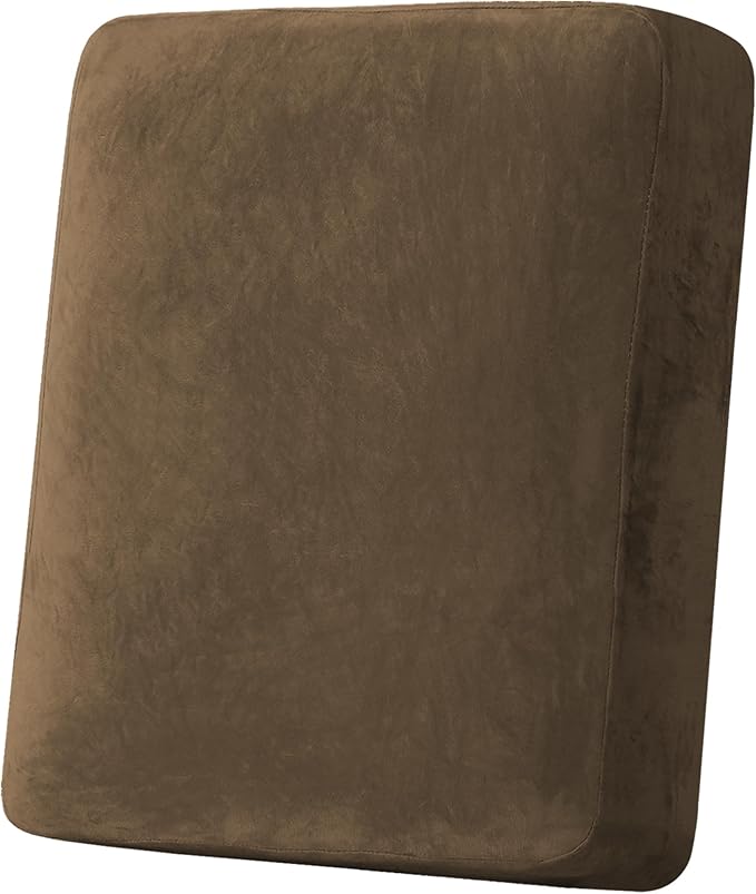 H.VERSAILTEX Velvet Stretch Couch Cushion Cover Plush Cushion Slipcover for Chair Cushion Furniture Protector Seat Cushion Sofa Cover (1 Piece Armchair Cushion Covers, Bronze Brown)
