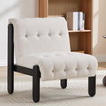 Modern Armless Accent Chair for Living Room, Beige Chenille Button Tufted Upholstered Lounge Reading Chair with Black Wood Frame