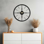 pluviart Rain Minimalist Metal Wall Clock, Modern Black Metal Wall Clock, Silent Non-Ticking Decorative Clock for Living Room, Kitchen, Office, Industrial-Style Wall Decor, Easy to Hang (19,3")