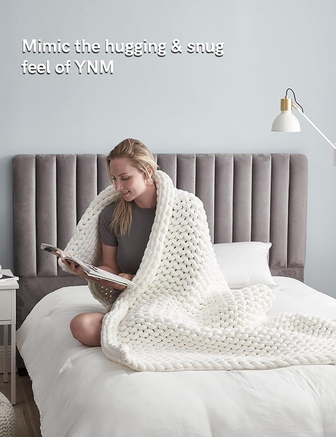 YnM Chunky Throw Blanket, Medium-Weight, Hand Knitted, Skin Friendly, Ventilated and Breathable, Machine Washable, Home Décor Piece for Couch, Sofa and Bed (White, 60x80 Inch)