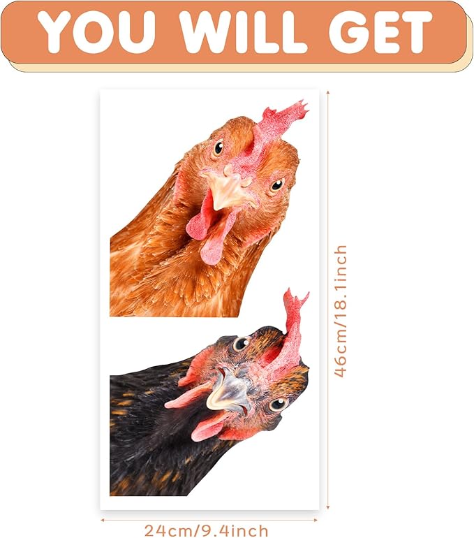 Funny Chicken Wall Decals - Peel & Stick - 2 Hens Head Window Cling - Cute Chicken Window Stickers - Gift Decal