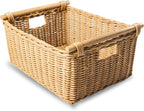 The Basket Lady Pole Handle Wicker Storage Basket, Medium, 16 in L x 12 in W x 8.25 in H, Sandstone
