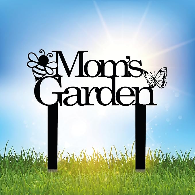 Custom Patio Meta Sign with Stake, Bee and Butterfly Decoration, Farmhouse Yard Art - Personalized Gardener Name, Gift for Mom & Grandma