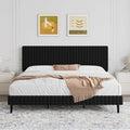 King Size Bed Frame, Velvet Upholstered Platform Bed with Vertical Channel Tufted Headboard and Footboard, No Box Spring Required, Easy Assembly, Black