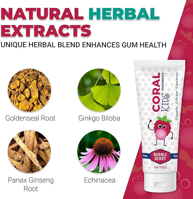 Coral White Kids Bubble Berry Fluoride Free Toothpaste - 4 Ounces (2 Pack)