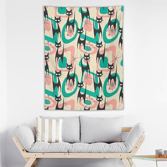 ICMOLYYENLO Boho Medieval Cat Tapestry, Abstract Atomic Starburst Geometric Aesthetic Art Wall Hanging For Bedroom Living Room Dormitory 40x60 Inches