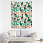 ICMOLYYENLO Boho Medieval Cat Tapestry, Abstract Atomic Starburst Geometric Aesthetic Art Wall Hanging For Bedroom Living Room Dormitory 60x60 Inches