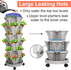 Vertical Planter 6 Tier Stackable Planters Garden Planters Strawberry Herb Flower and Vegetable Planter Indoor Outdoor Gardening Pots with Removable Wheels and Tools 2-Pack
