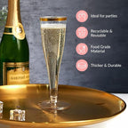 Prestee 48 Disposable Plastic Champagne Flutes with Gold Rim Glitter - Clear Toasting Glasses for Mimosa, New Year’s Eve Party, and Elegant Celebrations - Premium Quality Disposable Stemware