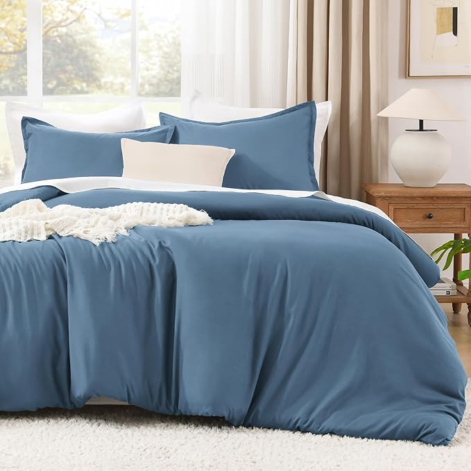 Litanika Comforters King Size Ocean Blue, 3 Pieces Lightweight Solid Bedding Set & Collections, All Season Fluffy Bed Set (104x90 Inches Comforter & 2 Pillowcases)