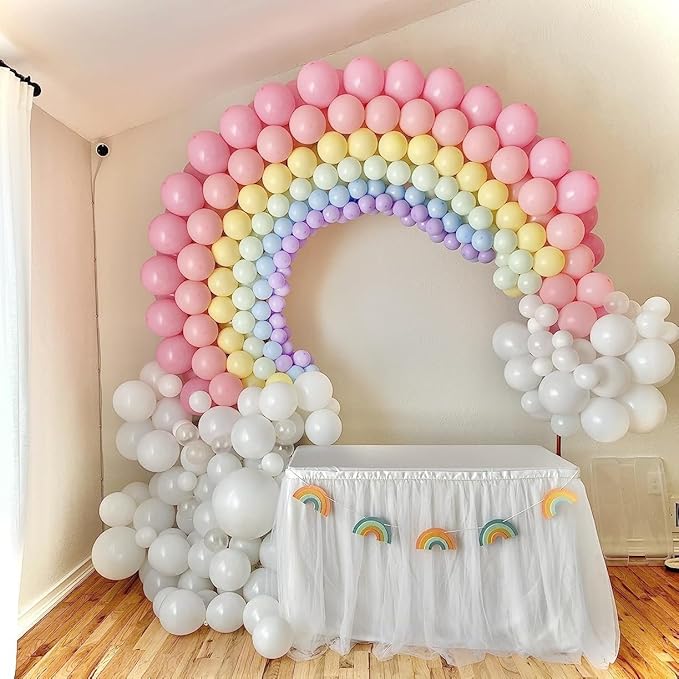 Rainbow Linking Balloons, 130PCS Colorful Quick Link Balloons Assorted, Multicolor Connecting Balloon Arch Kit for Kids Girls Baby Shower Easter Rainbow Unicorn Theme Birthday Party Decorations
