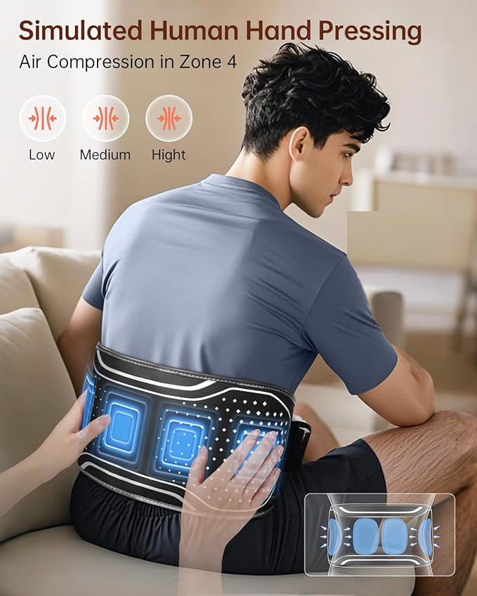 Lower Back Massager with Heat, Heating Pad for Back Pain Relief, Wrap Around Heating Pad with 4 Heat 3 Vibration, Adjustable Size, Touchscreen Control, Gifts for Women Men Mom Dad