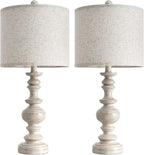 BOBOMOMO 24" Farmhouse Resin Table Lamp Set of 2, Vintage Lamps for Living Room Bedroom with Linen Shades, Traditional Rustic Bedside Lamps Retro Table Lamps for Living Room, Bedroom, Office