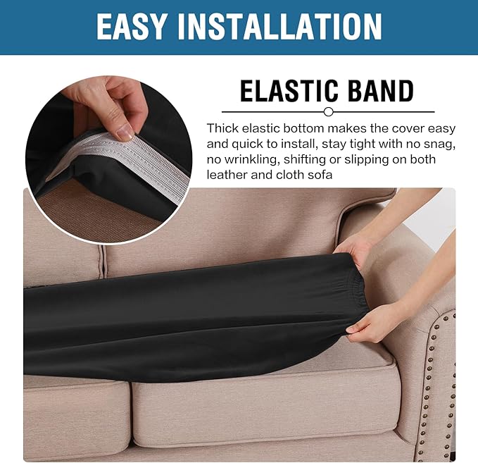 H.VERSAILTEX Velvet Stretch Individual Couch Cushion Cover Plush Cushion Slipcover for Loveseat Sofa Cushion Furniture Protector Seat Cushion Sofa Cover (1 Piece Sofa Cushion Cover, Black)