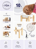 Ceramic Slow Feeder Dog Bowls Elevated for Small and Medium Breed with Wooden Stand, 1.5 Cups Dog Dishes to Slow Down Eating, Anti-Gulping Pet Feeding Dishes,White