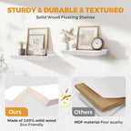 24"x6.8"x1.6" Slanted Floating Wall Shelves 2-Pack - Rustic White Finish, Heavy-Duty Solid Wood Design with Hidden Brackets - Perfect for Living Room, Kitchen, Bathroom, or Office