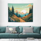 HZOHNAGO Mountain Tapestry Forest Mountain Sunrise Road Pattern Printed Wall Tapestry Wall Hanging for Bedroom Living Room Dorm 40" W x 30" H
