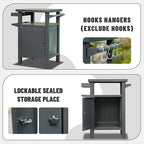 Domi Grill Carts Outdoor with Storage and Wheels, Whole Metal Portable Table and Storage Cabinet for BBQ,Deck,Patio,Backyard(Dark Grey)