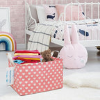 LANGYASHAN Rectangular Storage Bin Collapse Canvas Fabric Cartoon Storage Basket with Handles for Organizing Home Kitchen Boys and Girls Toys Office Closet Shelf Baskets (Rec pink heart)