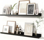 Fun Memories Picture Ledge Shelves Set of 2, 32 Inch Rustic Wall Mounted Floating Shelves with Lip for Home Storage and Décor in Bathroom, Kitchen, Nursery, Bedroom, Living Room, Black