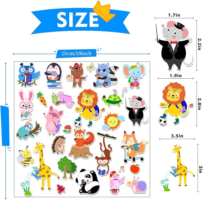 Brand, Cute Animals 21PCS Thick Gel Clings Stickers for Kids, Animal Decals, Airplane Birthday Party Supplies, Wide Application, Removable, Reusable, Cartoon Pattern, Indoor Usage