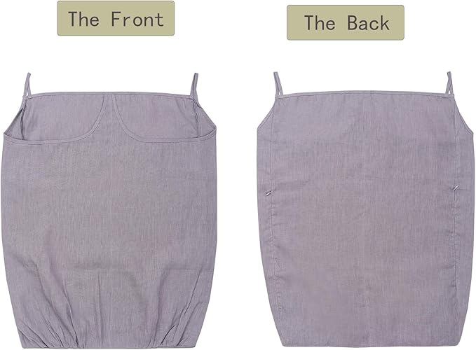 100% Pure Linen Dual Hanging Laundry Bag with 2 Deep Pocket and 2 Side Zipper 20x27in, Over The Door Laundry Hamper Space Saving Hampers for Dirty Clothes Home Travel, Grey