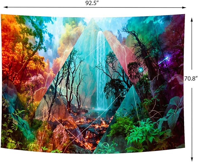 Delur Forest Tapestry Waterfall Mountain Rainforest Sunset Nature Tree Tapestry Wall Hanging Scenic Tropical Landscape Natural Sunrise Headboard for Bedroom Living Room Home Decor (70.8" x 92.5")