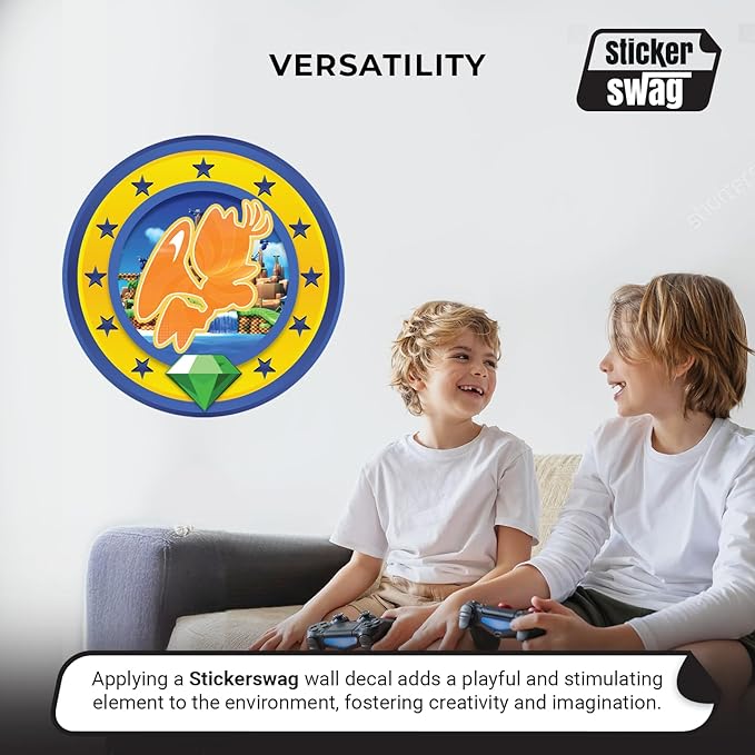 Speed Hero Wall Decal – Removable Vinyl Wall Art with Chaos Emerald Design – Gaming Room, Bedroom & Playroom Decor (Flying Hero)