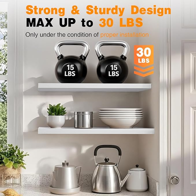 BAYKA Floating Shelves, 48 inches Long Heavy Duty Wall Mounted Rustic Wood Shelves for Bathroom, Bedroom, Living Room, Kitchen, Office, Hanging Shelf for Books/Storage/Decor(White,Set of 2)