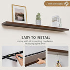Floating Shelves 55 Inches Long - 8 Inch Deep Rustic Solid Pine Wood for Storage - Farmhouse Wall Mounted for Living Room - Heavy-Duty Metal Bracket - 55" W x 8" D - American Walnut Color