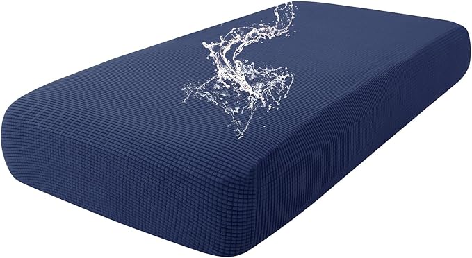 hyha Waterproof Couch Cushion Covers for Pets, Non Slip Sofa Seat Cover for Dogs Washable, Soft Thick Stretch Jacquard Fabric, Sofa Slipcovers with Elastic Bottom (1 Piece for Medium, Navy)