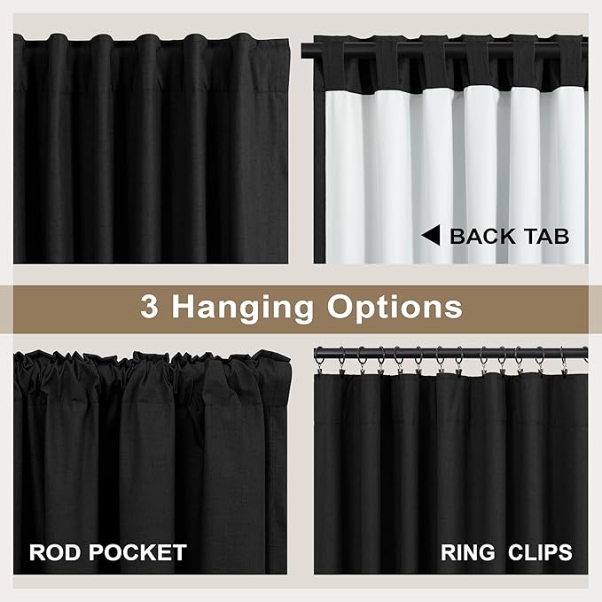 Linen Black Out Curtains 45 Inch Long 2 Panels Burg for Bedroom Windows Back Tab Heat Blocking Room Darkening Insulated Kitchen 40 Soundproof Half Block Dark Short Length Curtain Bathroom Van Garage