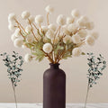 White Faux Flowers for Vase - Kiku 10 Stems & Eucalyptus, Fake Flowers Stems for Pottery Vase, Realistic Artificial Flowers, Pom Pom Balls for Aesthetic Room Decor, Floral Arrangements Centerpiece