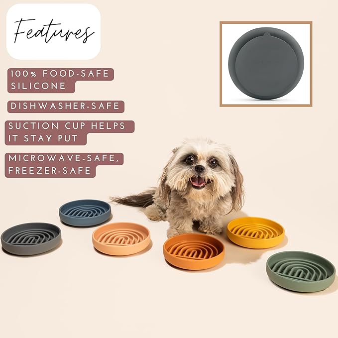 The Slowdown Bowl Silicone Slow Feeder for Cats & Dogs, Slow Eating Mealtime Solution with Modern Lick Mat Design, Reduces Gulping, Fits 1 Cup 6” Across x 1.25” Tall, Small-Honey