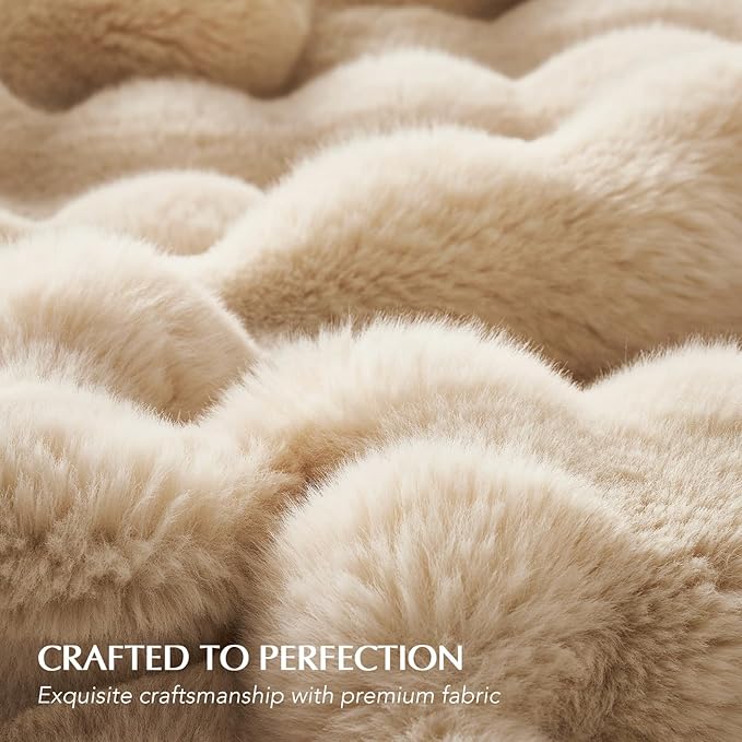 EVERGRACE Ultra Soft Luxury Fluffy Ridgeline Faux Rabbit Fur Throw Blanket, Thick Warm Bubble Throw for Bed, Cozy Plush Reversible Blankets for Couch, Chair, Sofa, Cream, 80x90 Inches, 870 GSM