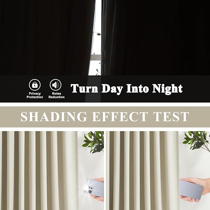 Vision Home Sand Pinch Pleated Full Blackout Curtains Linen Blended Room Darkening Window Curtains 63 inch for Living Room Bedroom Thermal Insulated Pinch Pleat Drapes with Hooks 1 Panel 60" Wx63 L
