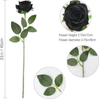 Black Fake Roses Artificial Flowers - 16 Pcs Fake Artificial Roses Silk Flowers with Stems for Home Wedding Hotel Office Centerpiece Decor