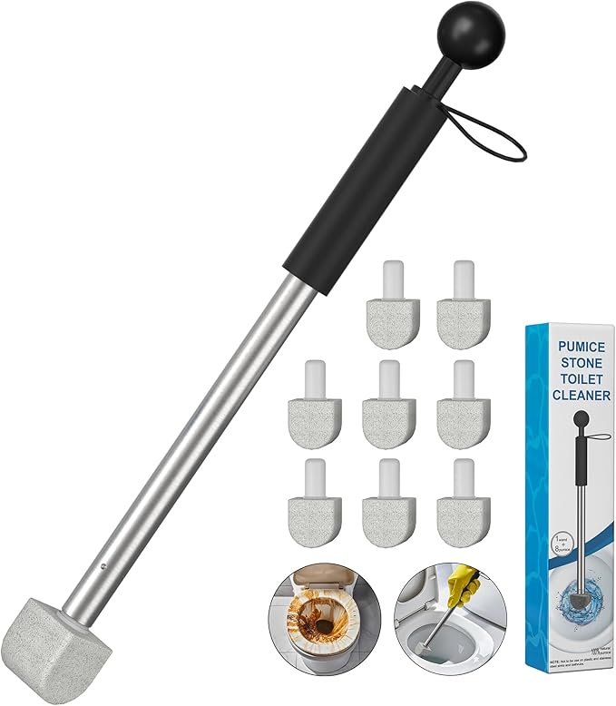 2025 New Pumice Toilet Cleaner 17inch with Handle - Toilet, Pool & Tub Hard Water Stain Remover (1handle+8pumice)
