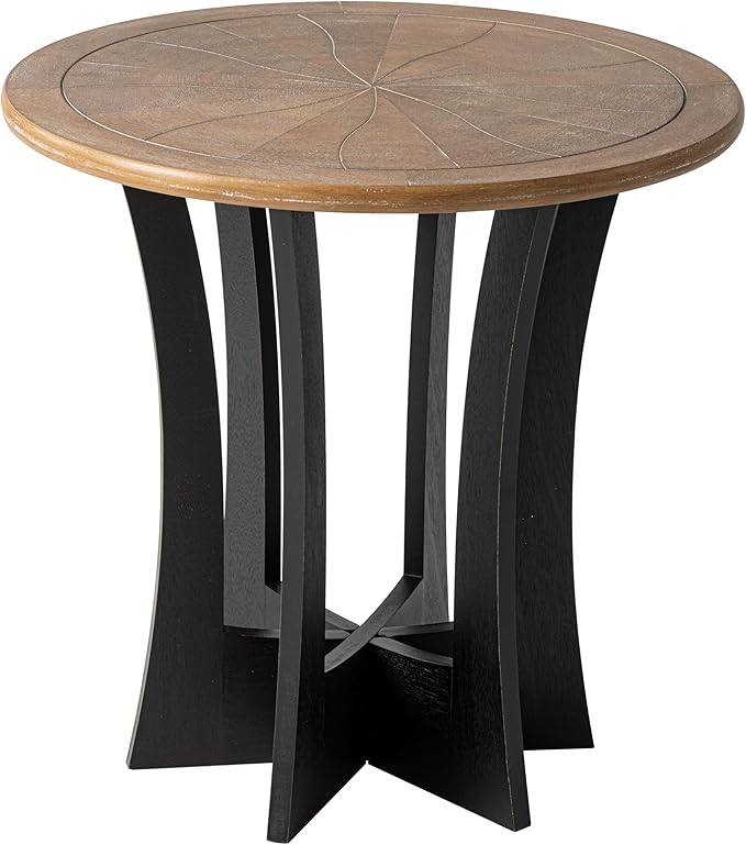 Farmhouse Round End Table with Criss-Cross Wood Legs
